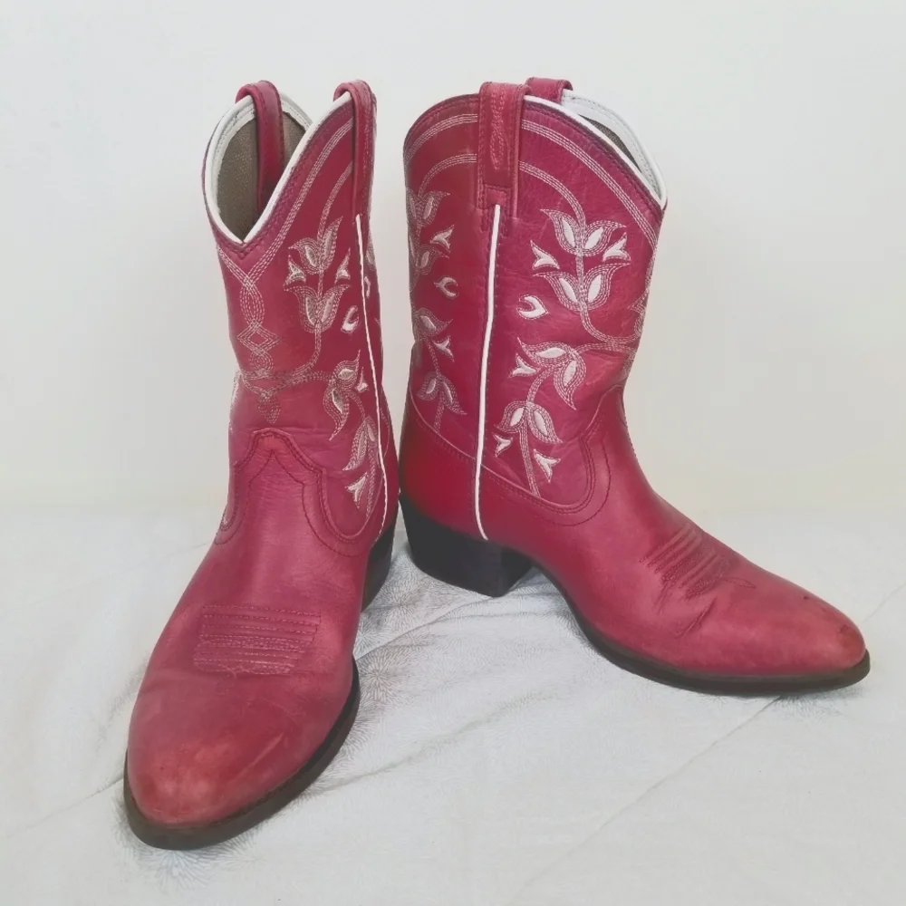 Ariat pink women's leather cowboy booties white trim western coastal cowgirl 4 - Picture 2 of 12